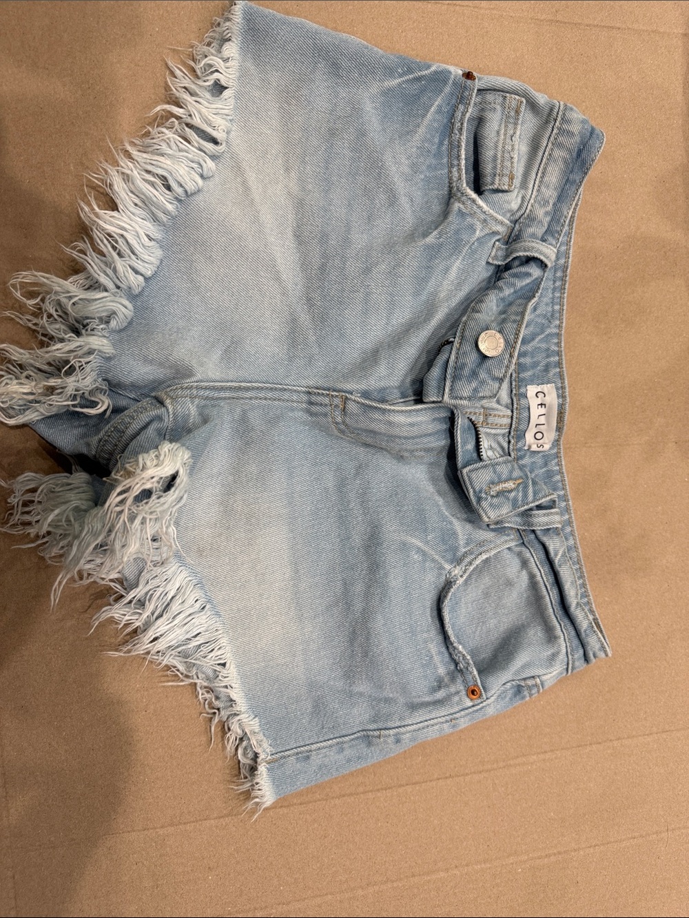Cello Light Wash Frayed Hem Denim Shorts
